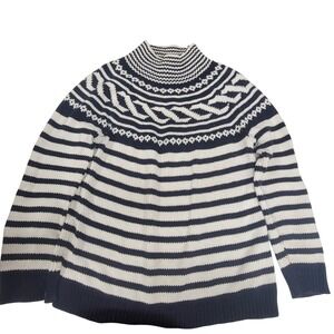 Talbots Women's Striped Crew Neck Knit Sweater‎ Large L Blue White